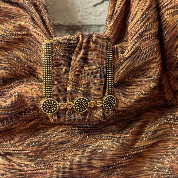 Anne Cole Halter One-Piece Swimsuit 16 | Bronze Metallic Ruched Retro Glam Suit - Picture 4 of 11